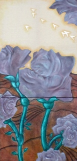 Fleurs et sillons. 165 x 81. - visite d'atelier Dénuement. 2026